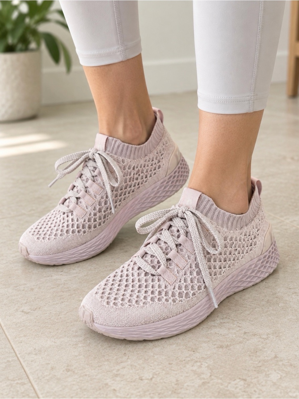 NOBULL Pale Pink Knit Slip-On Lace-Up Women's Sneakers